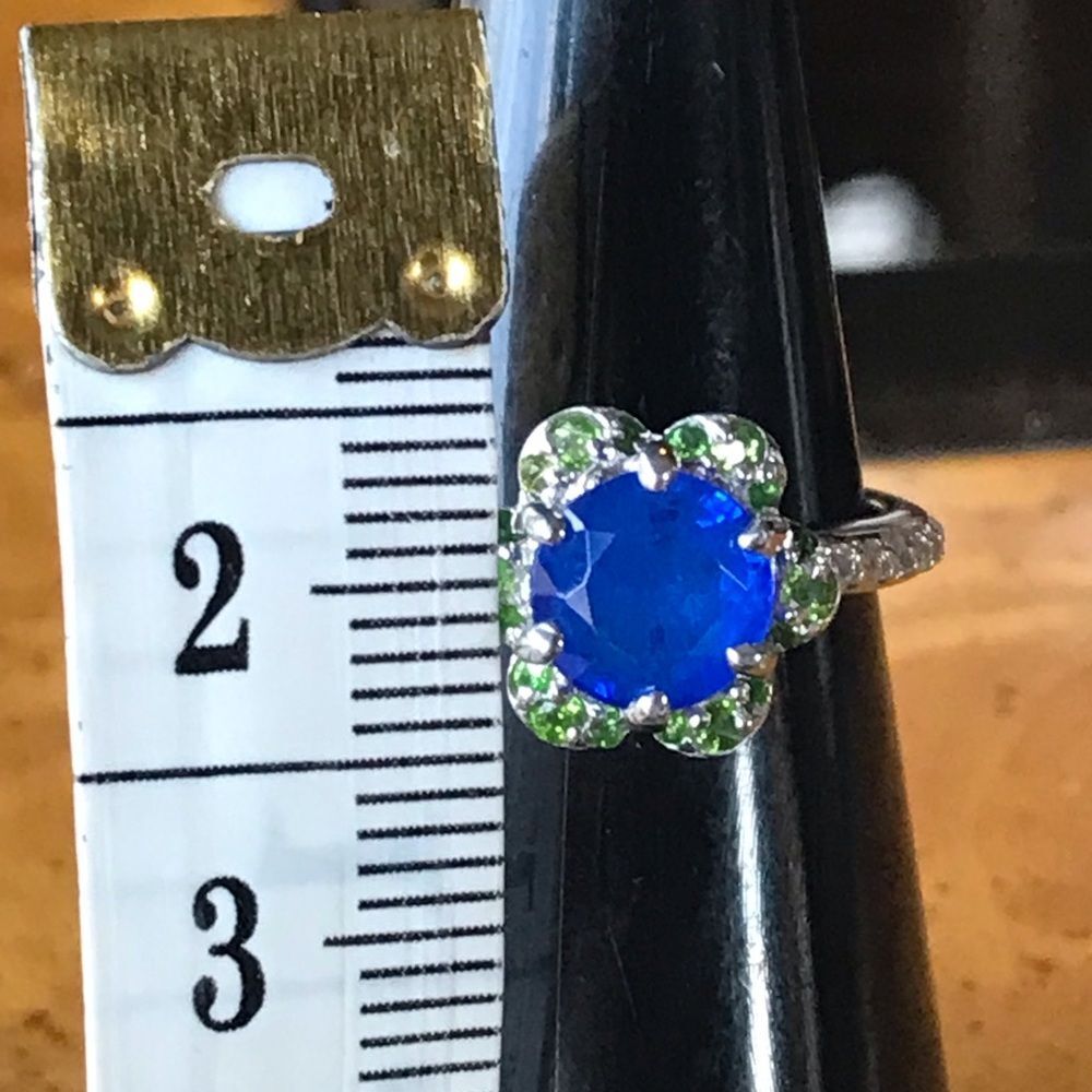 Blue Spinel Chrome Diopside Sterling Silver Ring Size 6 - Picture 6 of 8